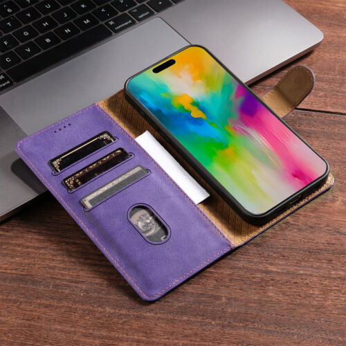 For iPhone 16 15 14 13 12 Pro Max Magnetic Leather Wallet Card Flip Case Cover - Picture 49 of 64