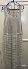 LOFT S Heather Gray/Mint Green Maxi Tank Dress Drawstring Side Split Loose Fit