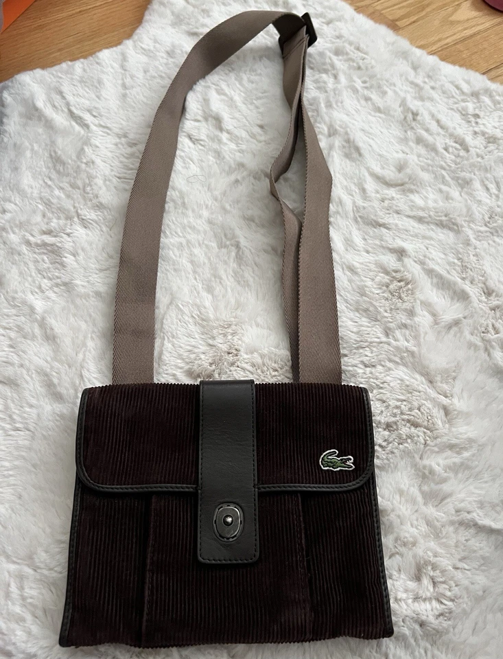 Vintage Lacoste Dark brown corduroy crossbody bag with adjustable strap - Image 3 of 4