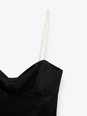 Zara Black Satin Faux Pearl Strap Midi Dress Size S Bloggers Fave Holiday | eBay UK Zara Black Satin Faux Pearl Strap Midi Dress Size S Bloggers Fave Holiday | eBay UK
