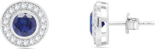Next Day Ship 0.5Ct Natural I2/J Diamond & Sapphire Halo Stud Earrings Silver