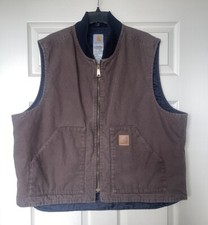 Carhartt Mens V47 DKB Work Vest 2XL Brown Insulated Full Zip Canvas Vintage USA