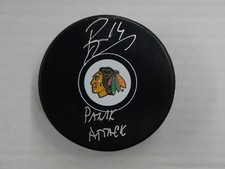 RICHARD PANIK SIGNED CHICAGO BLACKHAWKS TEAM PUCK INSCRIBED PANIK ATTACK BAS COA