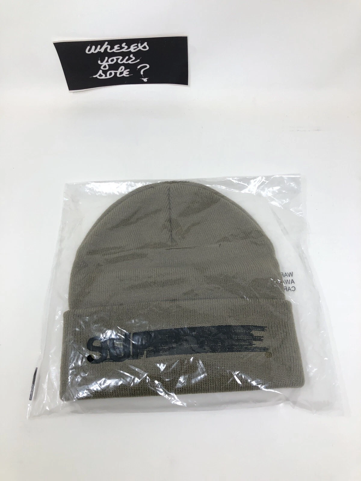 Casquette Supreme Motion Logo Beanie Cap Taupe Beige Sable Neuf DS FW22