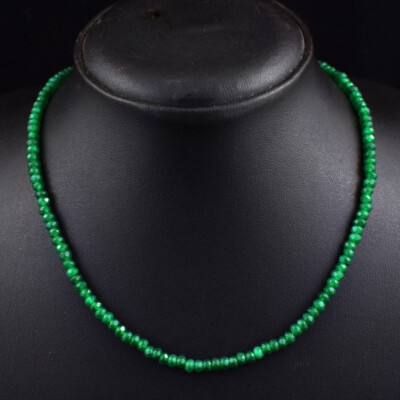 73 kt Natürlicher Grüner Onyx Runde Form Facettierte Perlen Halskette Schmuck JK 12E410