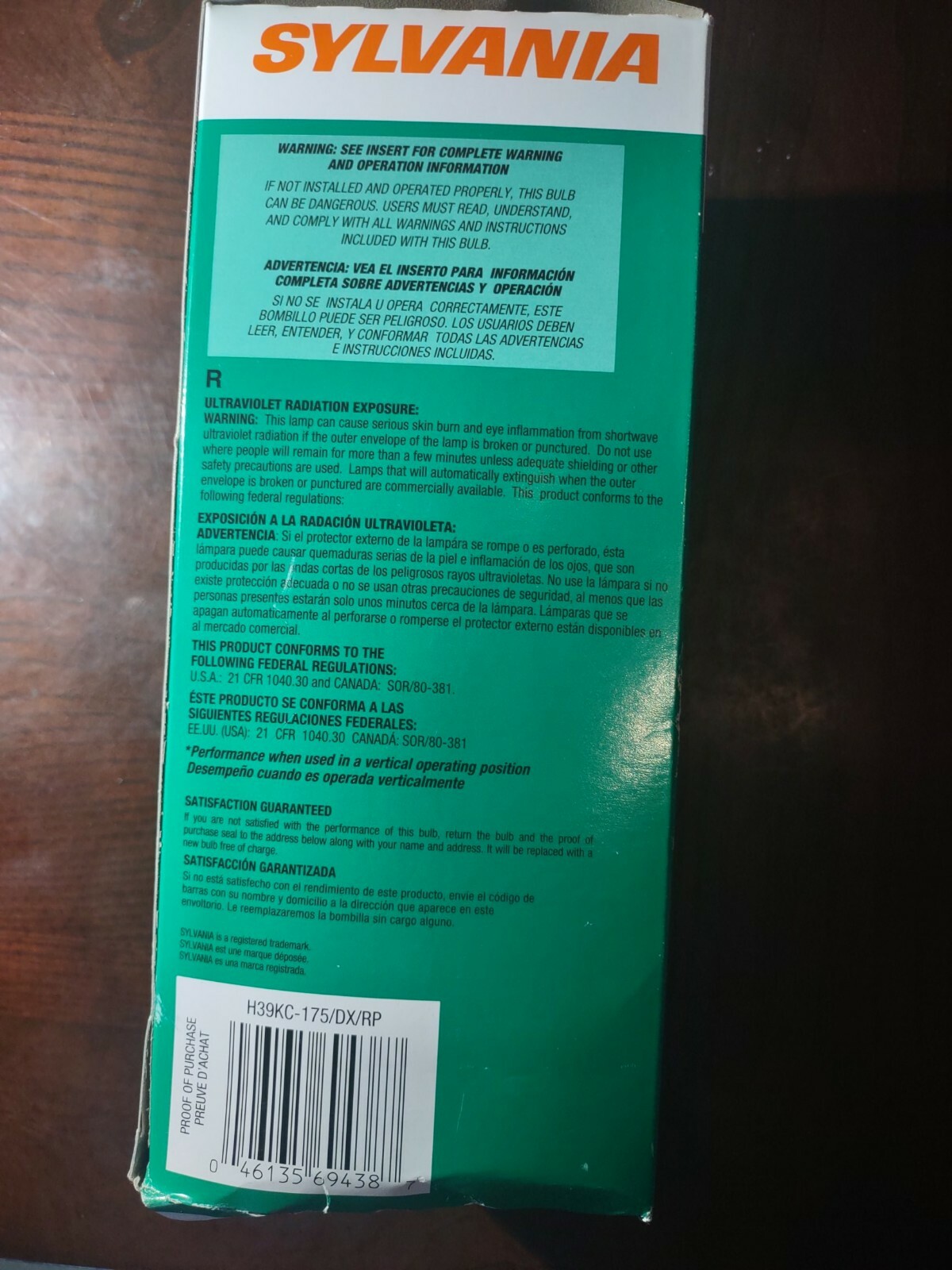 Sylvania 69438 High Intensity Discharge Mercury Vapor Lamp, 175W, BT28