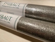 8YD THIBAUT 83022 Rodeo Mica Charcoal Natural Silica Mica Wallpaper $600 Retail