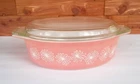 Vintage Pyrex Pink Daisy 045 Oval Casserole Dish 2-1/2 Quart with Lid
