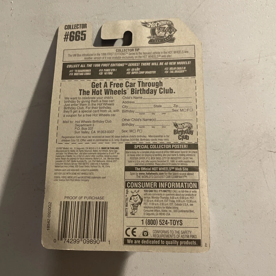 Hot Wheels 1998 First Edition MUSTANG COBRA #18 Of 40 Cars - Image 2 of 2