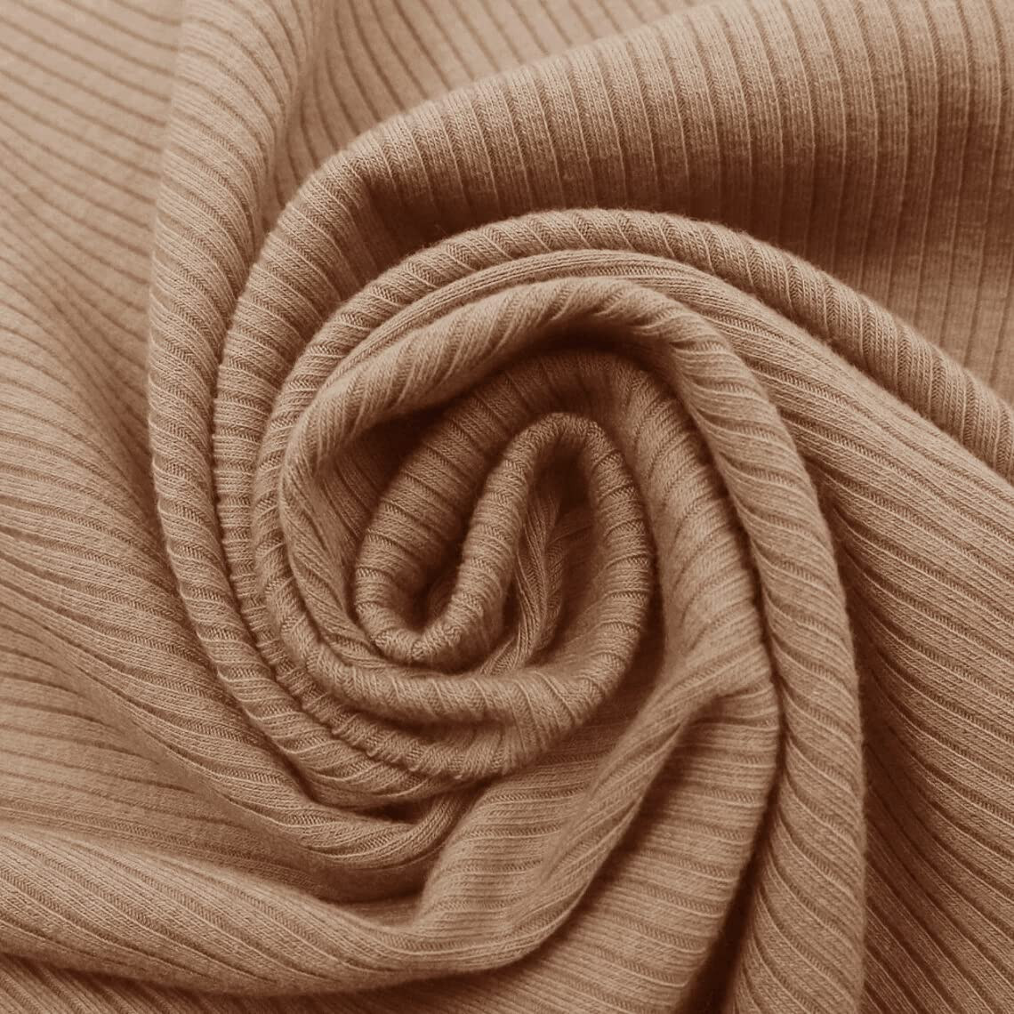 Solid Color 4x2 Rib Knit Poly Rayon Spandex Fabric, Rose Gold 3 Yards