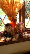 HALLOWEEN FALL SCARECROW BOY & GIRL DOLLS W/PAINTED FACES - 18"TALL - VERY NICE!