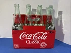Vintage Coca Cola Classic 8 Pack Glass Bottles 16oz Cardboard Carry Case *read