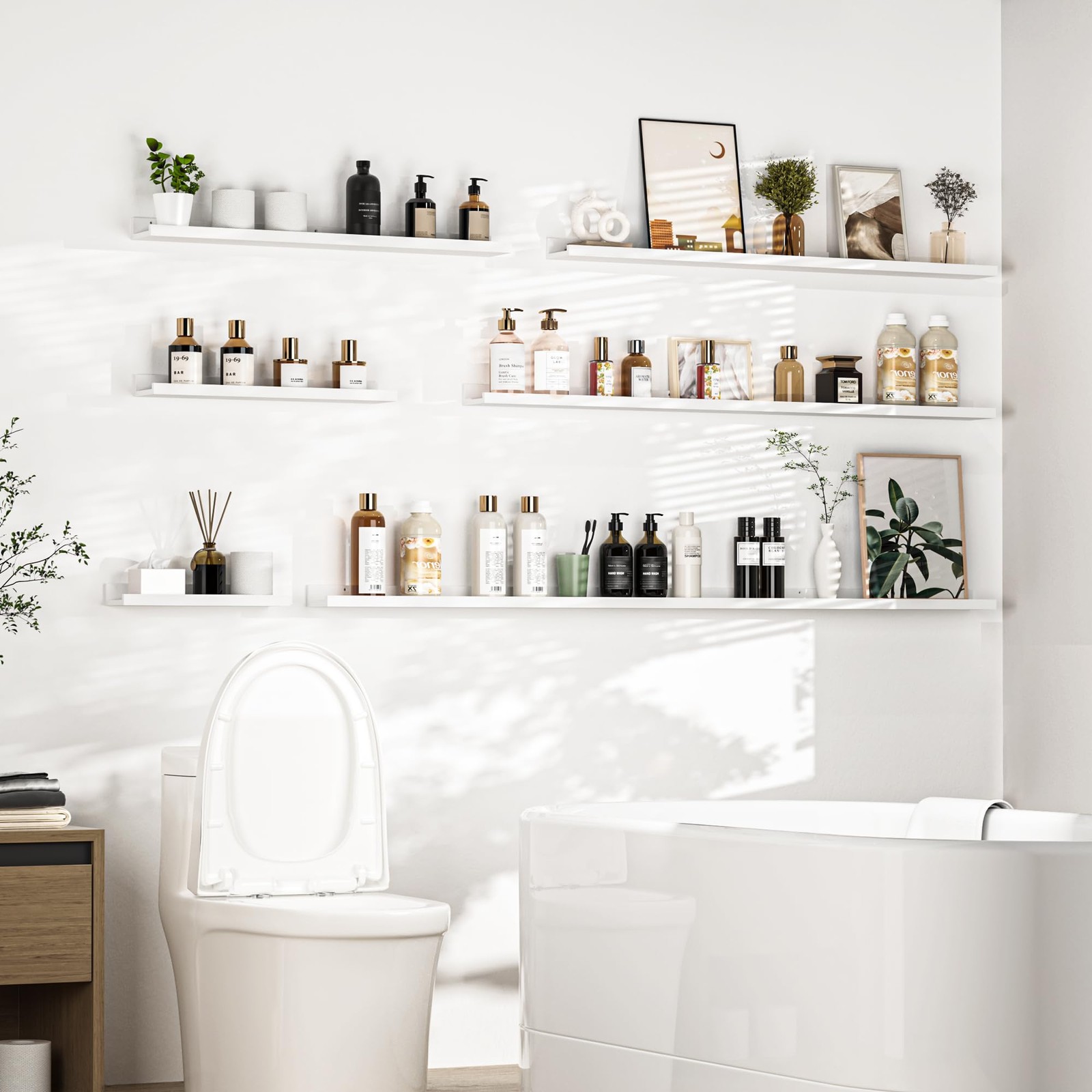 Picture Ledge Shelf, Floating Shelves Set of 2, 48 Inches Picture Shelf for W...