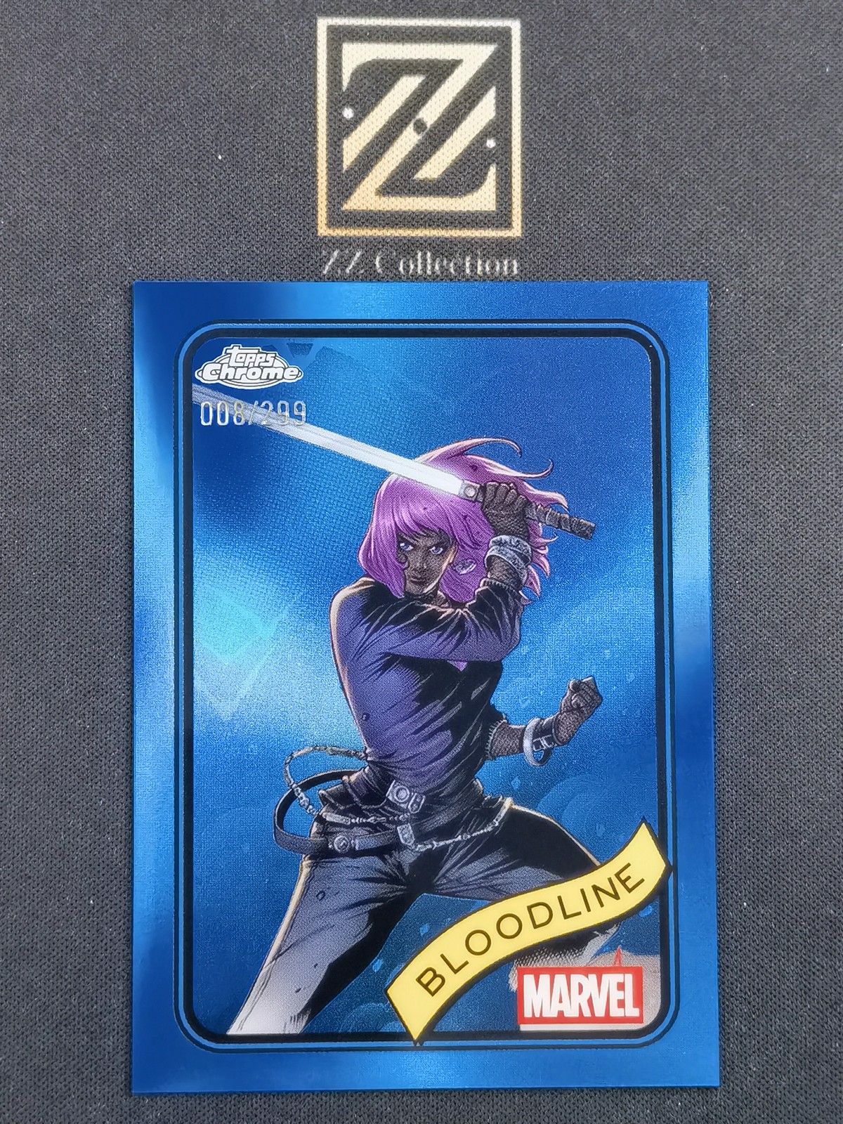 2025 Topps Chrome Marvel Blue Refractor 008/299 Bloodline #9
