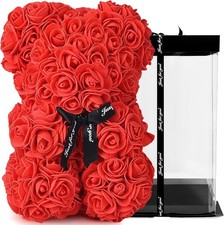 25CM ARTIFICIAL TEDDY ROSE FLOWER BEAR WITH BOX ROMANTIC VALENTINES DAY GIFT