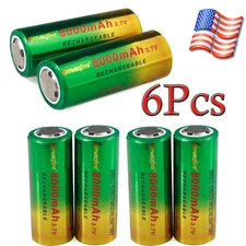 6pcs Skywolfeye 26650 Battery 3.7V Rechargeable Batteries Cell