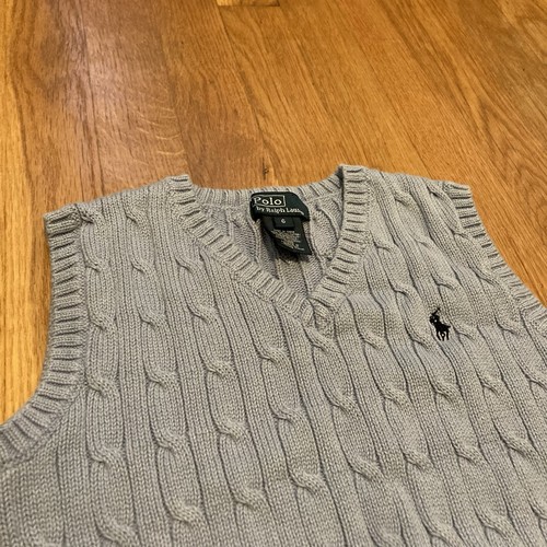 Polo Ralph Lauren Sweater Vest Youth Size 6 Baby Blue Cable Knit Academia Preppy - Picture 2 of 8