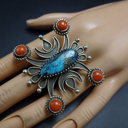 ANILLO WADE HENDERSON Navajo BISBEE TURQUESA CORAL PLATA ESTERLINA TALLA 8,5 - Imagen 3 de 22