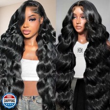VQPPM 13x6 Body Wave HD Transparent Lace Frontal Wigs Human Hair 220 Density