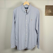Ralph Lauren Mens Blue White Gingham Check Cotton Button Down Shirt Large