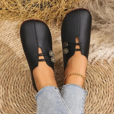 Women's Leather Slip On Flats Round Toe Casual Loafers Comfort Plus Size Shoes