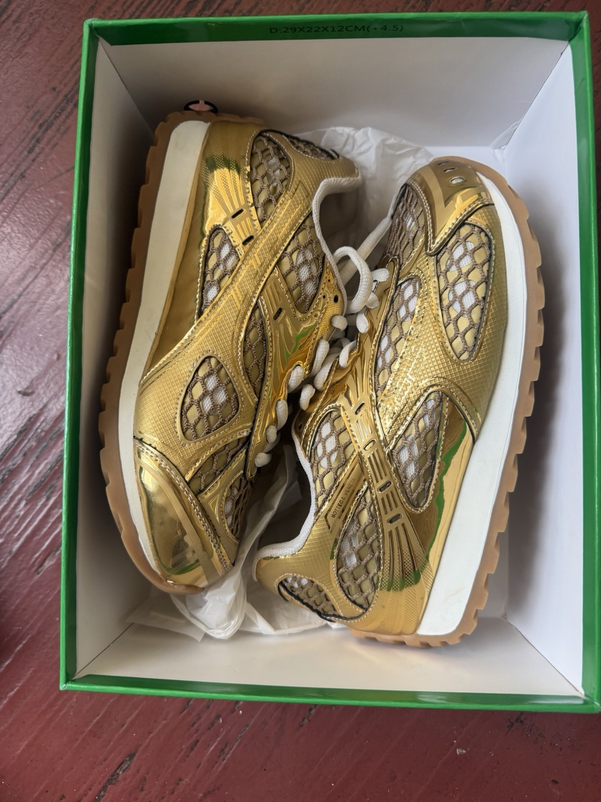 Bottega Veneta Orbit Sneaker Technical Fishnet Gold Mesh Lac