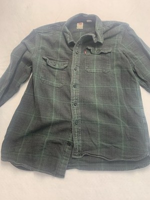 Levi s Men s Relaxed Fit Green Gray Plaid Flannel Shirt Long Sleeve Size L