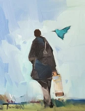 Jose Trujillo Art PRINT 16x20 Collectible Artist Painting Person Walking Bird