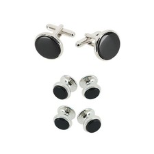 Sutton Genuine Onyx Formal Set Cufflinks  Tuxedo Studs rhodium-plated-silver
