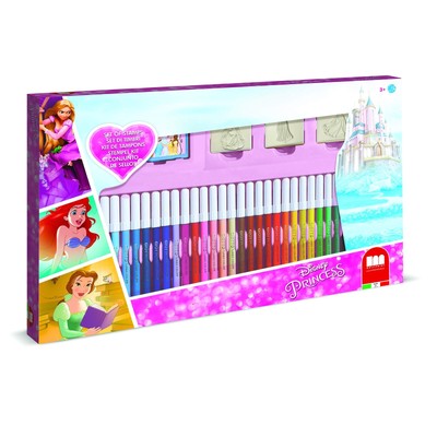 Multiprint 3 Stamps for Children and 36 Colored Pens Disney Princess Made in Ita
