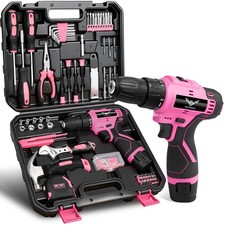 Pink Tool Set - 12V Cordless Drill Kit, 151 Piece Box With Hand Drill, Home T...