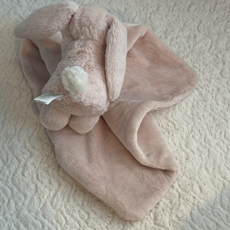 Baby Jellycat Pink White Tail Bashful Bunny Rabbit LOVEY Plush Security ...