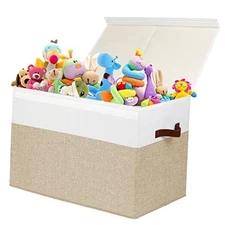 Large Toy Storage Box with Lid, Sturdy Toys Storage Chest Bin Organizer Beige