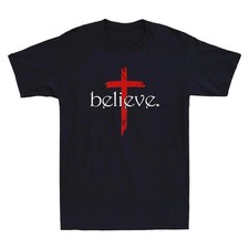 Believe In Cross Jesus Christ Christian Sayings Bible Faith God Vintage T-Shirt