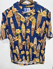VINTAGE RJC 70s HAWAIIAN SHIRT M TIKI SURF BOARD TAN MADE IN HAWAII