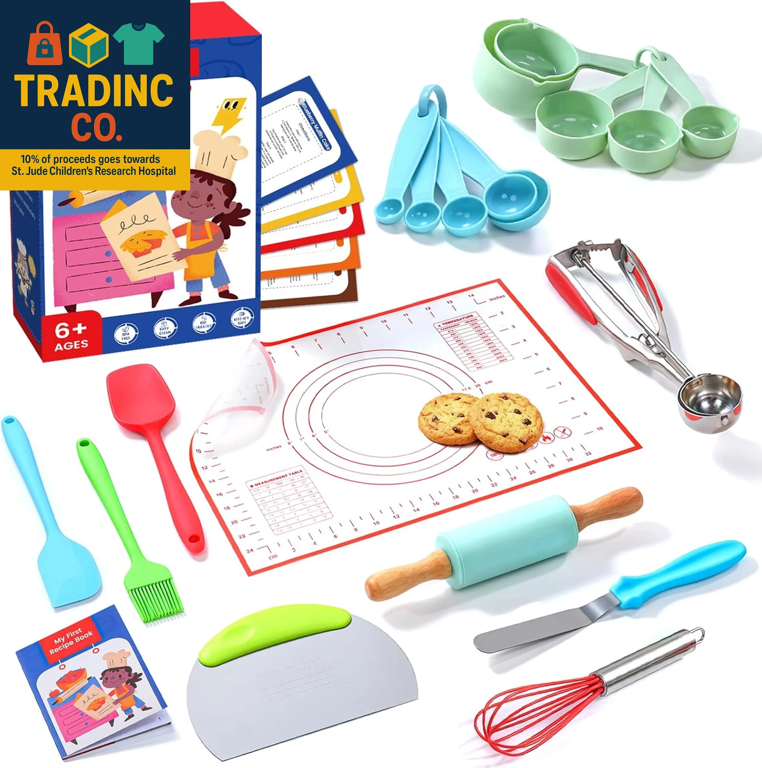 11-Piece Kids Baking&Cooking Set – Real Baking Utensils with Cookbooks for Child