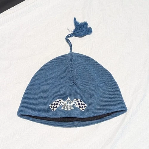 Vintage Y2K Merkley Headgear A Racers Edge Beanie Blue Knit Tasseled Unisex image 2