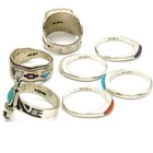 Southwest Signed Sterling Turquoise Red Coral Inlay Stack Ring Lot of 7 #S5483-1 — photo 3
