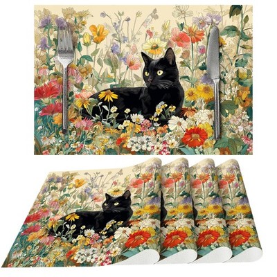 4 PCS Cat Placemats Washable Table Place Mats Dining Kitchen Party Decor