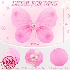 Lainlight 4 Pcs Butterfly Fairy Costume Wings Tutu Wand 3-8Y