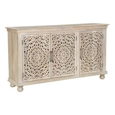 Pemberly Row 3-Door Floral Carved Solid Wood Sideboard in White