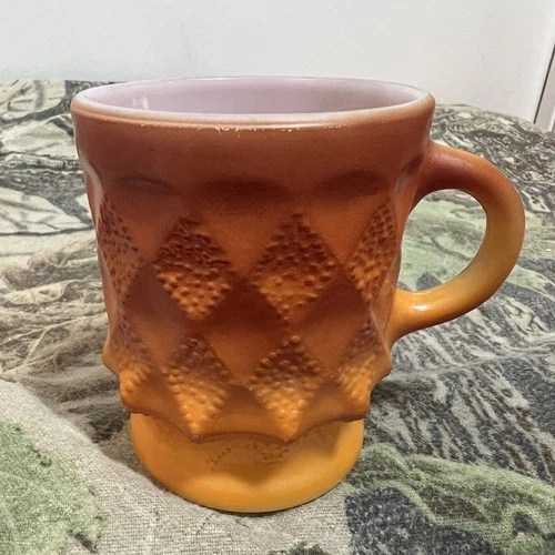 Vintage Anchor Hocking Fire King Glass Mug Kimberly Diamond Red & Orange