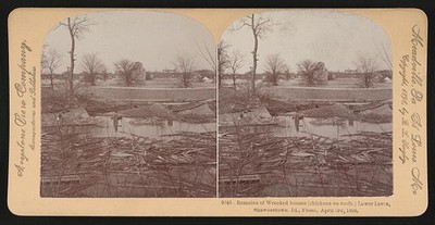 Remains of wrecked houses chickens on roofs, lower levee, Shawneetown, Ill.,