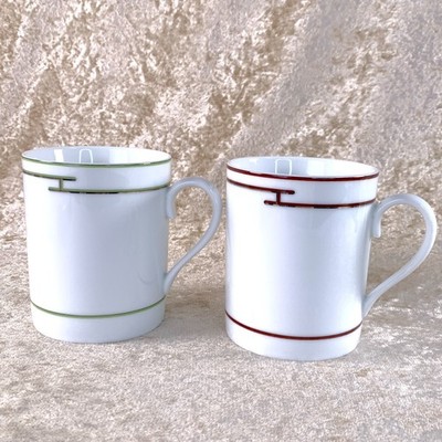 Hermes Paris Becher Tasse RHYTHM Rythme Rot & Grün 2er Set Porzellan Geschirr