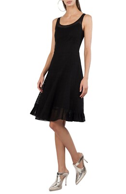 AKRIS Black Perforated Mesh Pleated Hem Sport Sporty Tank Dress 2US XS 34 38 6UK