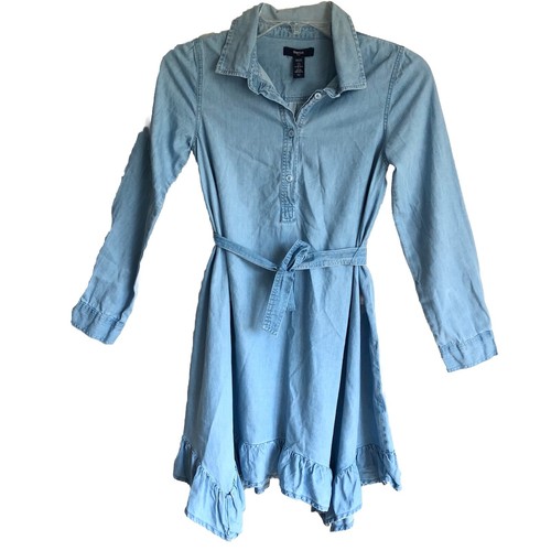 GAP Girls Sz L Light Blue DENIM Ruffle Belted DRESS - Picture 9 of 10