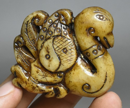 5 CM China Natürliche Alte Jade Feng Shui Phoenix Phoenix Vogel Tier Anhänger - Picture 3 of 4