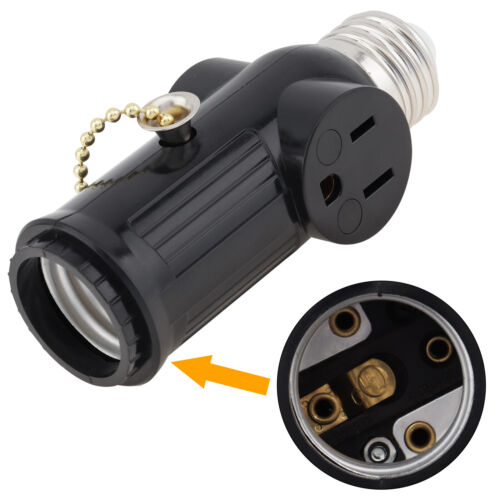 2Pcs E27 E26 Light Bulb Socket to Plug Adapter with Pull Chain Switch 2/3 Prong - Picture 3 of 12