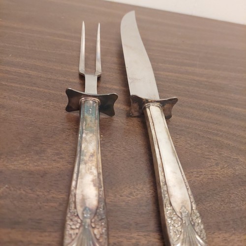 Vintage silver plate And Stainless Steel meat carving set knife fork Ornate - Picture 3 of 9