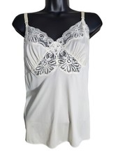 VTG Shadowline Cream Lace Insets Nylon Satin Slip Mid Length Size 36